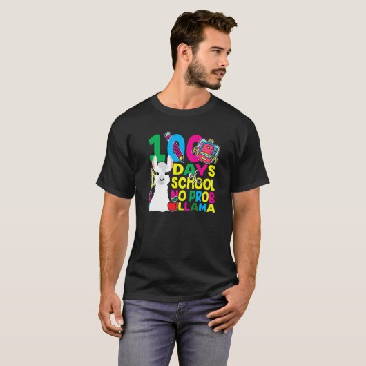 100 Days Of School No Prob llama Llama Teacher And Tシャツ (正面フル)