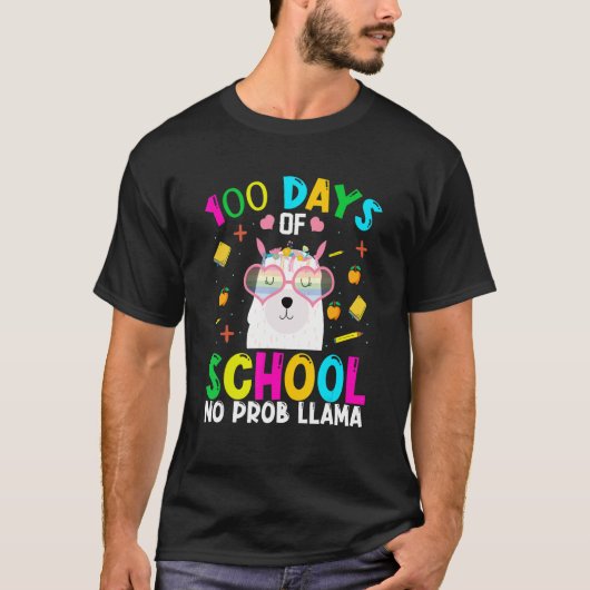 100 Days Of School No Prob-llama Llama Teacher And Tシャツ (正面)