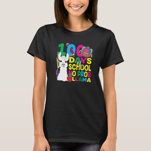 100 Days Of School No Prob llama Llama Teacher And Tシャツ (正面)