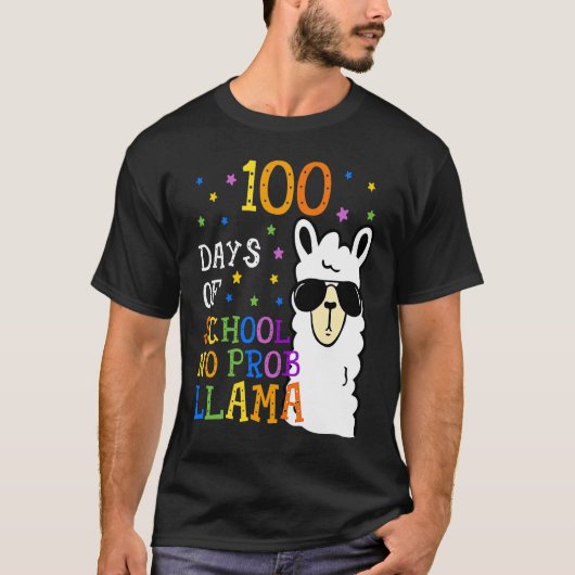 100 Days Of School No Prob llama Llama Teacher And Tシャツ (正面)