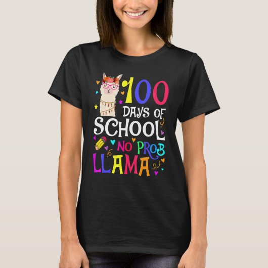 100 Days Of School No Prob Llama Llama Teacher And Tシャツ (正面)