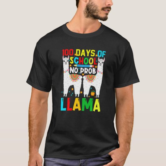 100 Days Of School No Prob-llama Llama Teacher And Tシャツ (正面)