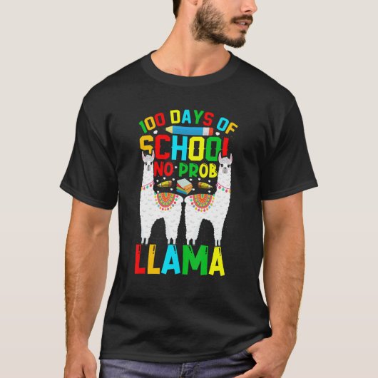 100 Days Of School No Prob-llama Llama Teacher And Tシャツ (正面)