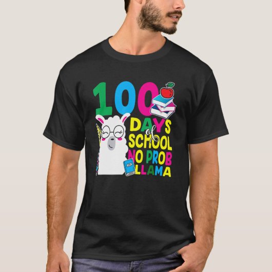 100 Days Of School No Prob-llama Llama Teacher And Tシャツ (正面)
