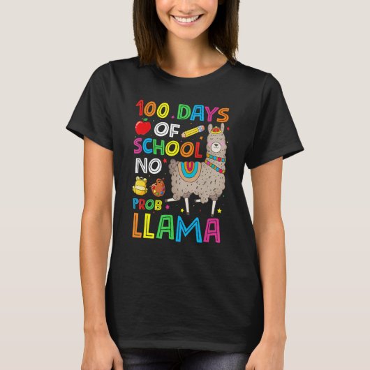 100 Days Of School No Prob-llama Llama Teacher And Tシャツ (正面)