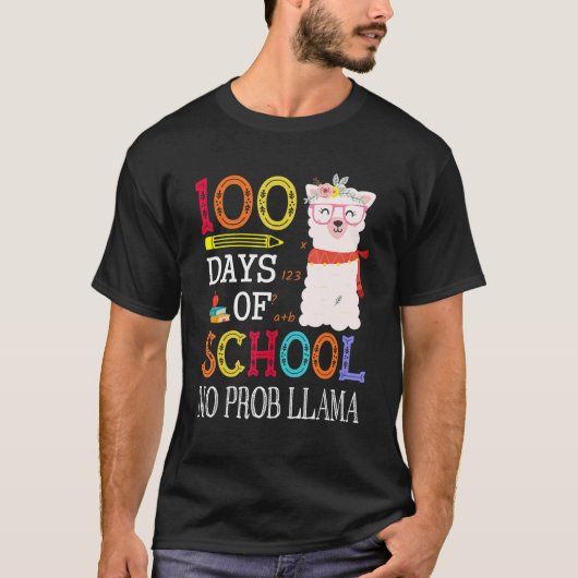 100 Days Of School No Prob llama   Llama Teacher G Tシャツ (正面)