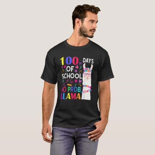 100 Days Of School No Prob Llama Llama Teacher Stu Tシャツ (正面フル)