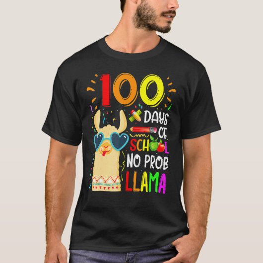100 Days Of School No Prob Llama Lover Teacher Kid Tシャツ (正面)