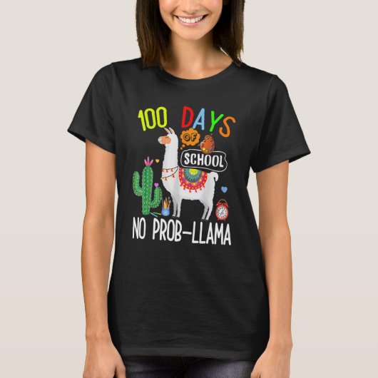 100 Days Of School No Prob Llama Student Teacher 1 Tシャツ (正面)