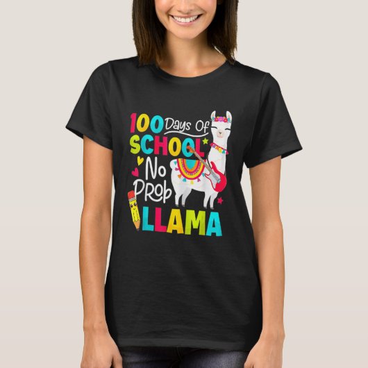 100 days of school no prob llama tシャツ (正面)