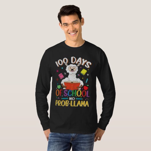 100 Days Of School No Prob llama Teacher Student 1 Tシャツ (正面フル)