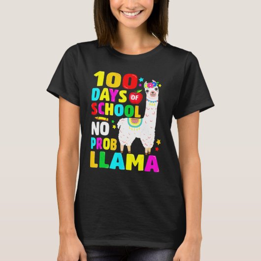 100 Days Of School No Problem Llama Girl 100th Day Tシャツ (正面)