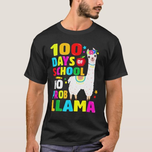 100 Days Of School No Problem Llama Girl 100th Day Tシャツ (正面)