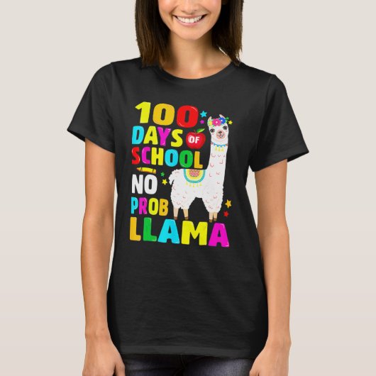 100 Days Of School No Problem Llama Girl 100th Day Tシャツ (正面)