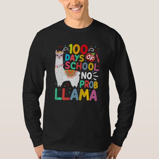100 Days of School No Probllama Llama 100 Days of  Tシャツ (正面)