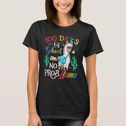 100 Days Of School No Probllama Llama 100th Day_5 Tシャツ (正面)