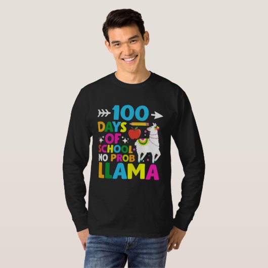 100 Days of School No Probllama Llama 100th Day Tシャツ (正面フル)