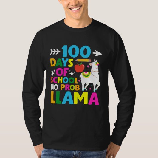 100 Days of School No Probllama Llama 100th Day Tシャツ (正面)