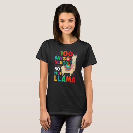 100 Days of School No Probllama Llama 100th Day Te Tシャツ (正面フル)