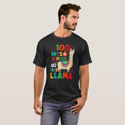 100 Days of School No Probllama Llama 100th Day Te Tシャツ (正面フル)