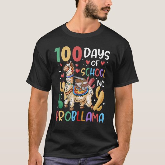100 Days Of School No Probllama Llama 100th Day Te Tシャツ (正面)