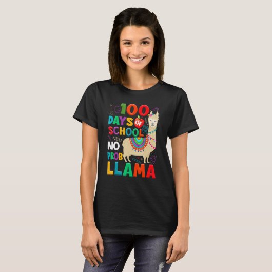 100 Days of School No Probllama Llama 100th Day Te Tシャツ (正面フル)