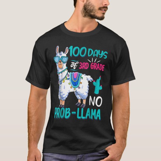 100 Days Of School No Probllama Llama 3rd Grade Te Tシャツ (正面)