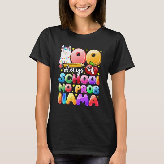 100 Days of School No Probllama Llama Gift Kids Gi Tシャツ (正面)