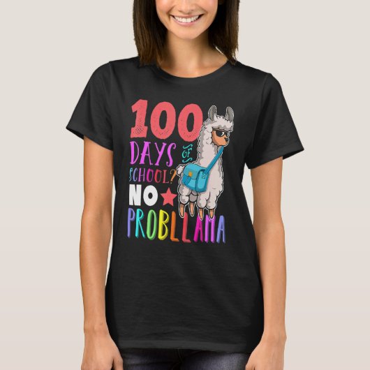 100 Days Of School No Probllama Llama Happy 100th  Tシャツ (正面)