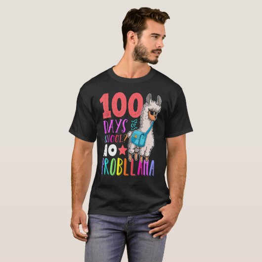 100 Days Of School No Probllama Llama Happy 100th  Tシャツ (正面フル)