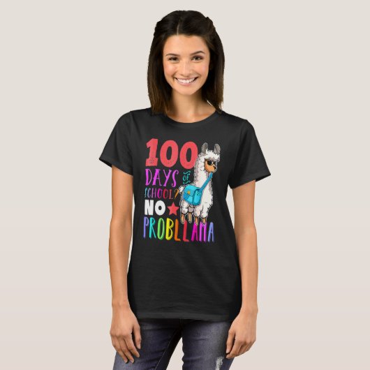 100 Days Of School No Probllama Llama Happy 100th  Tシャツ (正面フル)