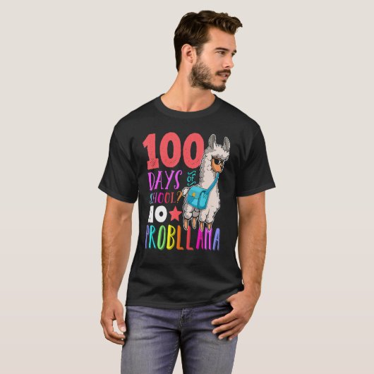 100 Days Of School No Probllama Llama Happy 100th  Tシャツ (正面フル)