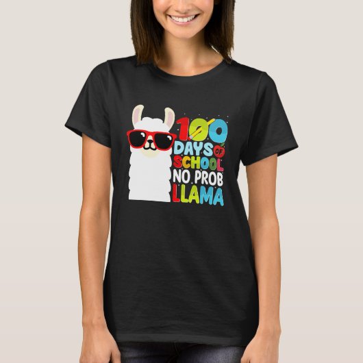 100 Days Of School No Probllama Llama Lover Studen Tシャツ (正面)