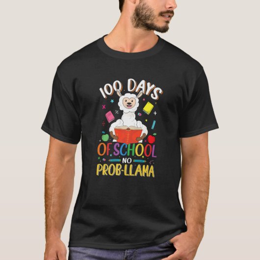 100 Days of School No Probllama Llama Teachers Stu Tシャツ (正面)