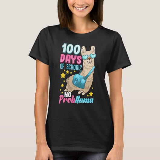 100 Days Of School No Probllama Shirt Teacher Stud Tシャツ (正面)