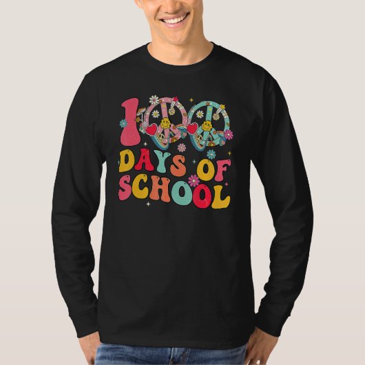 100 Days Of School Peace Sign Love 60s 70s Tie Dye Tシャツ (正面)