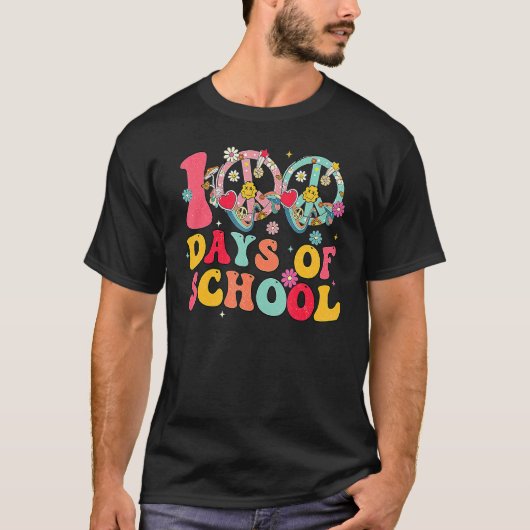 100 Days Of School Peace Sign Love 60s 70s Tie Dye Tシャツ (正面)