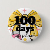 100 Days of School Pencil Bow 缶バッジ (正面)