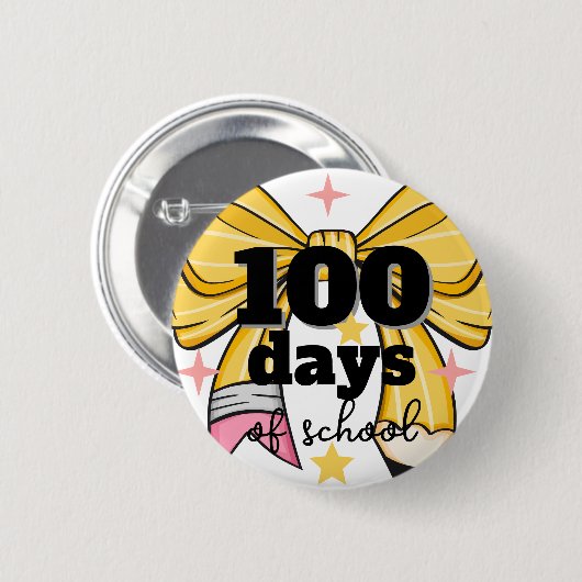 100 Days of School Pencil Bow 缶バッジ (正面&裏面)