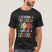100 Days Of School Playing Music Teacher Cool Stud Tシャツ (正面)