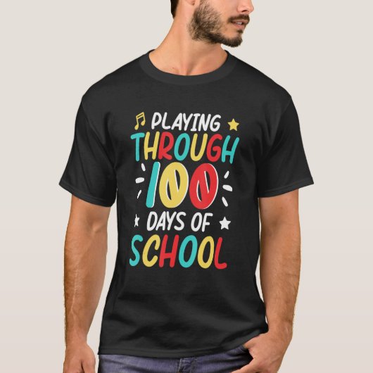 100 Days Of School Playing Music Teacher Cool Stud Tシャツ (正面)