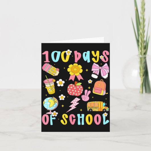 100 Days Of School Rainbow Bow Book Teacher Girl W カード (正面)