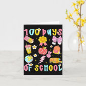 100 Days Of School Rainbow Bow Book Teacher Girl W カード (黄色い花)