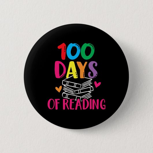 100 Days Of School Reading English Teacher Books S 缶バッジ (正面)