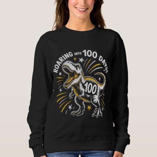 100 Days of School Retro Athletic Roaring T-Rex Di スウェットシャツ (正面)
