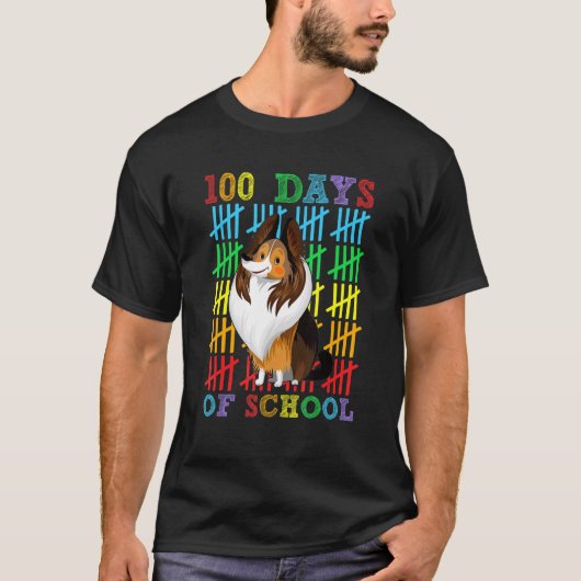 100 Days of School Shetland Sheepdog Lover 100th D Tシャツ (正面)