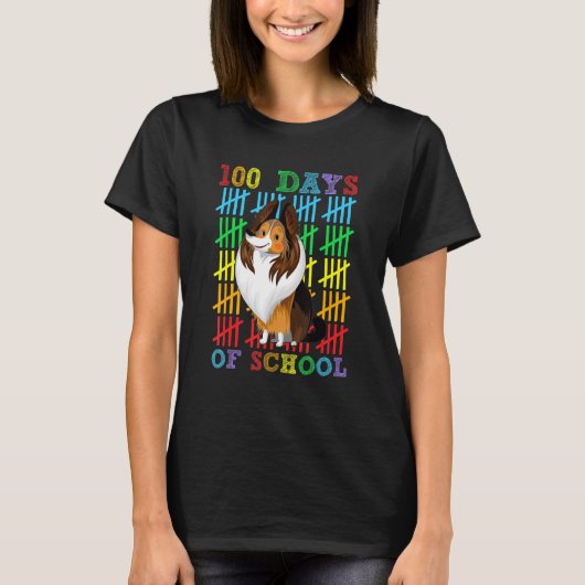 100 Days of School Shetland Sheepdog Lover 100th D Tシャツ (正面)