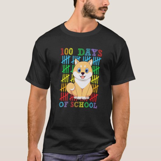 100 Days of School Shiba Inu Dog Lover Cool 100th Tシャツ (正面)