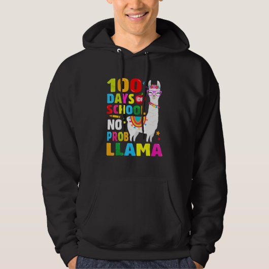 100 Days of School Shirt No Probllama Llama 100th パーカ (正面)
