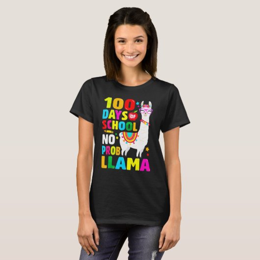 100 Days Of School Shirt No Probllama Llama 100th  Tシャツ (正面フル)